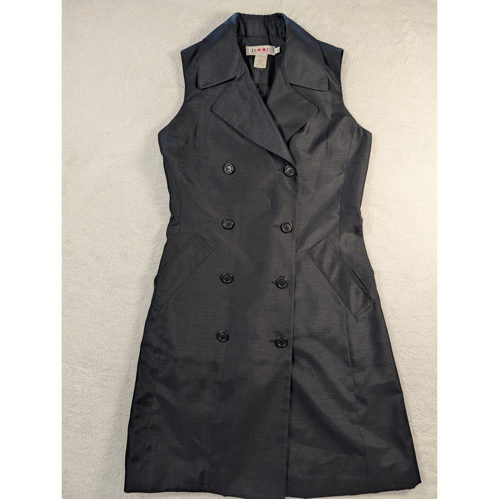 Isaac Mizrahi Gray Sleeveless Double Breasted Trench Dress Long Vest Size 6